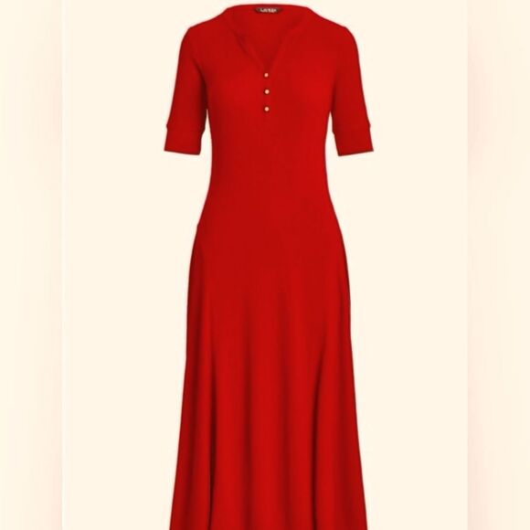 Ralph Lauren Burgundy Waffle-Knit Cotton Henley Dress Large - Picture 3 of 13